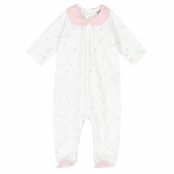 Baby Girls White & Pink Babygrow