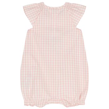 Baby Girls Pink Logo Gingham Romper, 1 Baby Girls Pink Logo Gingham Romper