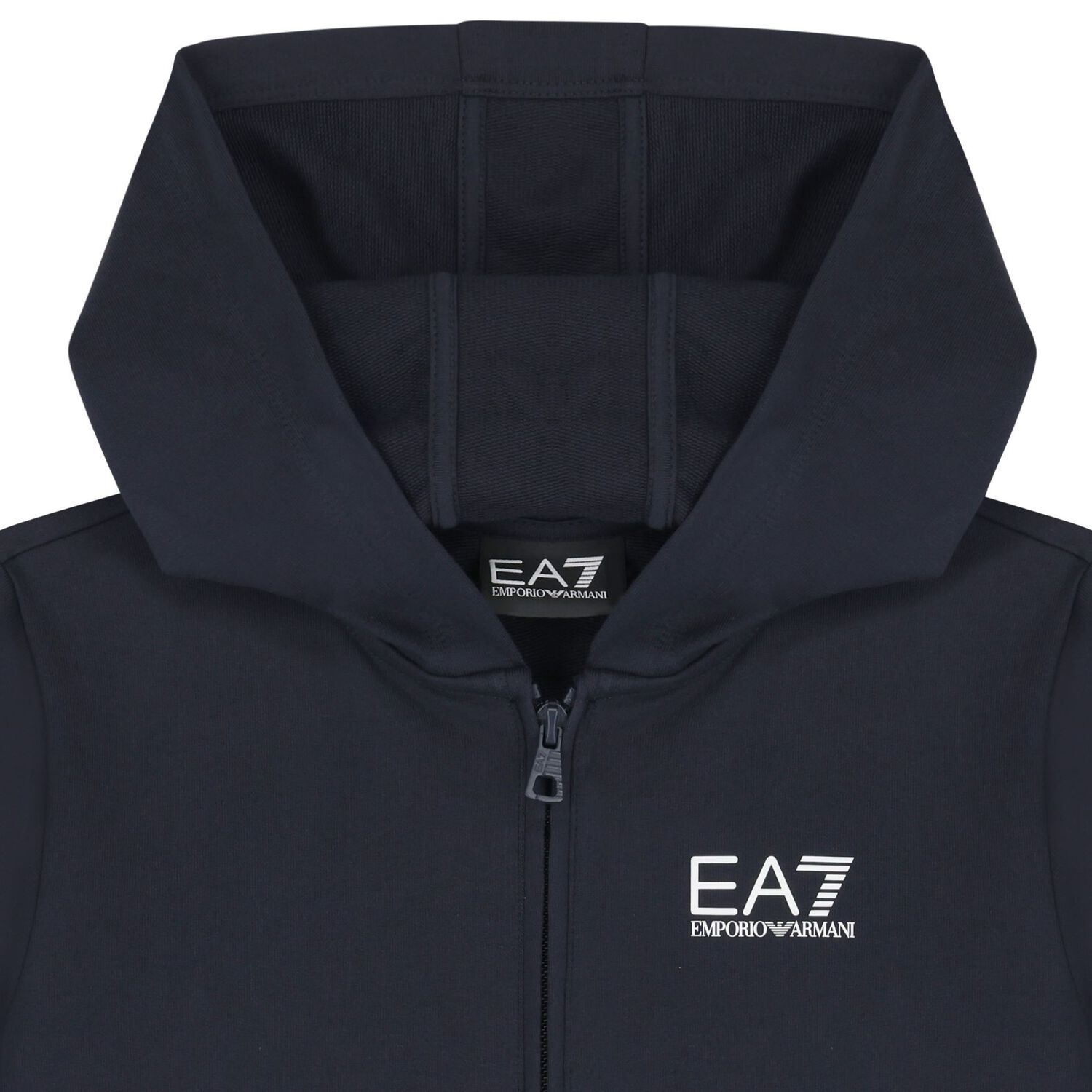 Boys Navy Blue Logo Hooded Zip Up Top, 2, hi-res image number null
