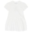Girls White Teddy Bear Logo Dress, 1, hi-res