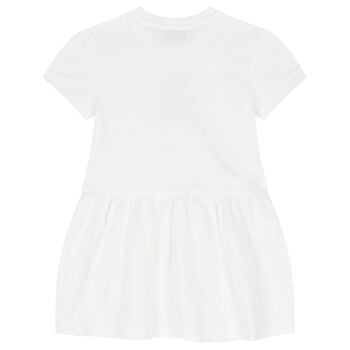 Girls White Teddy Bear Logo Dress