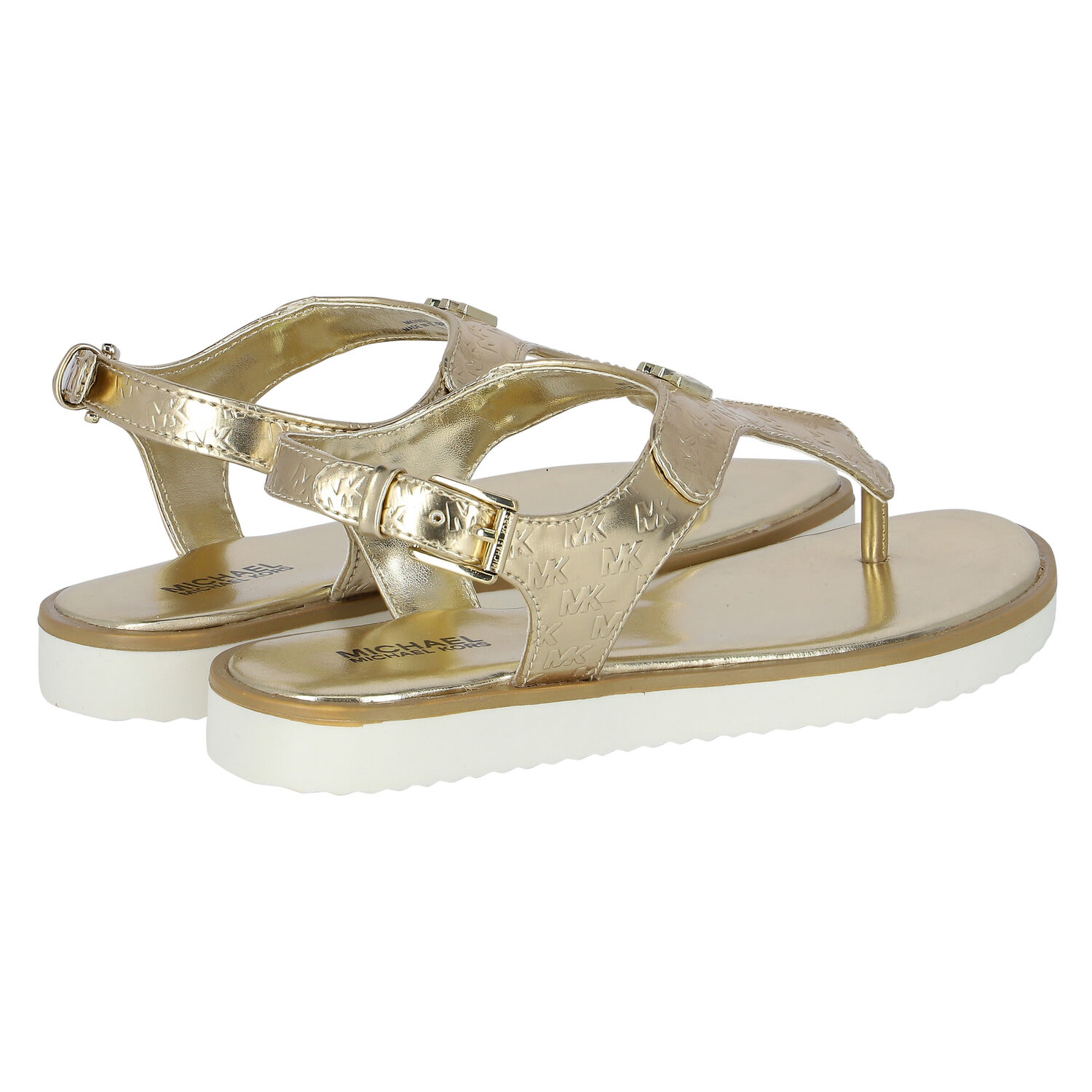 Girls Gold Logo Sandals, 1, hi-res