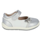 حذاء جلد باللون الابيض والفضي للبنات, 1, hi-res