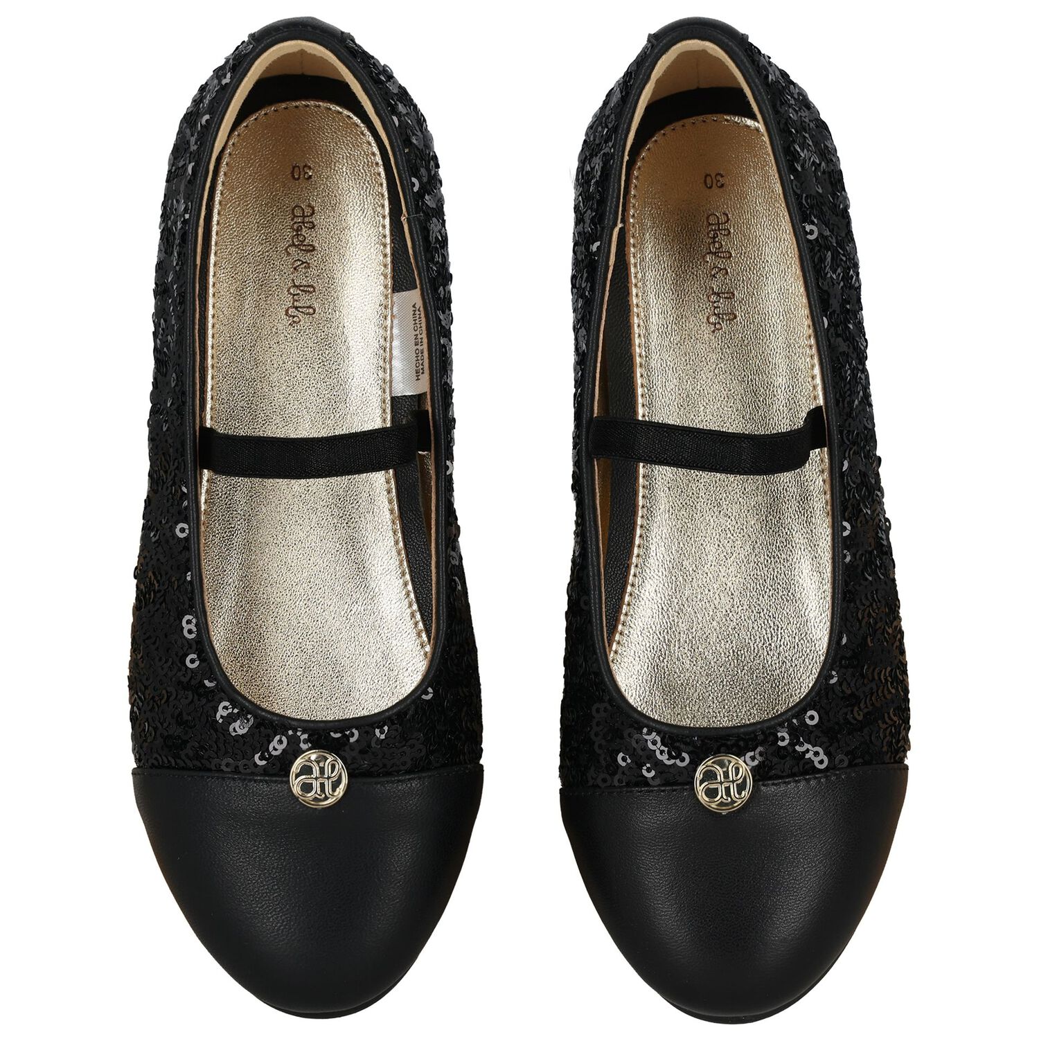 Girls Black Embellished Sequin Shoes, 1, hi-res