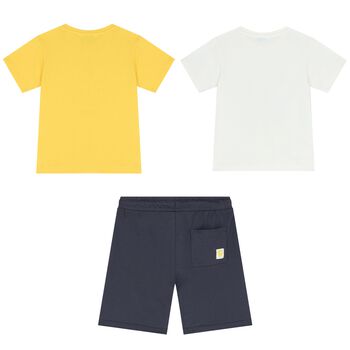 Boys Yellow, White & Navy Blue Shorts Set