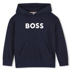 Boys Navy Blue Logo Hooded Top, 3, hi-res