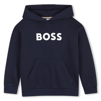 Boys Navy Blue Logo Hooded Top
