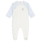 Baby Boys White & Blue Barocco Babygrow, 1, hi-res