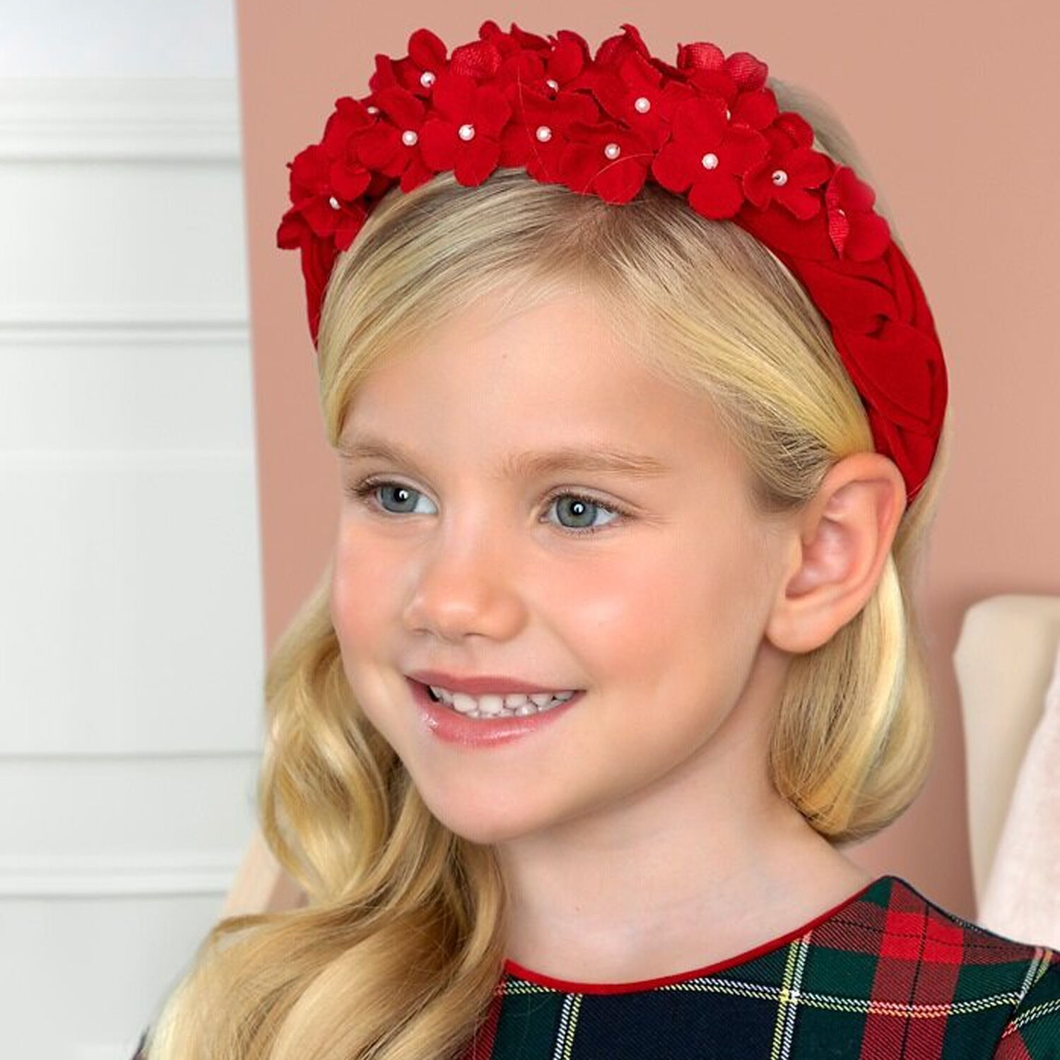 Girls Red Velvet Flower Headband, 1, hi-res image number null
