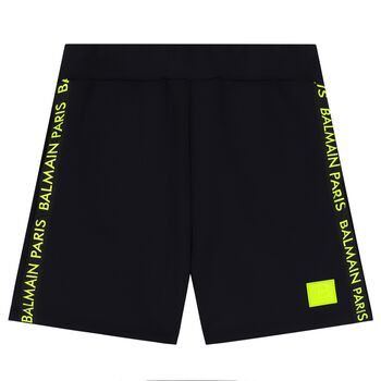 Boys Black & Neon Yellow Logo Shorts