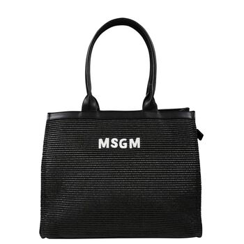 Girls Black Straw Tote Bag
