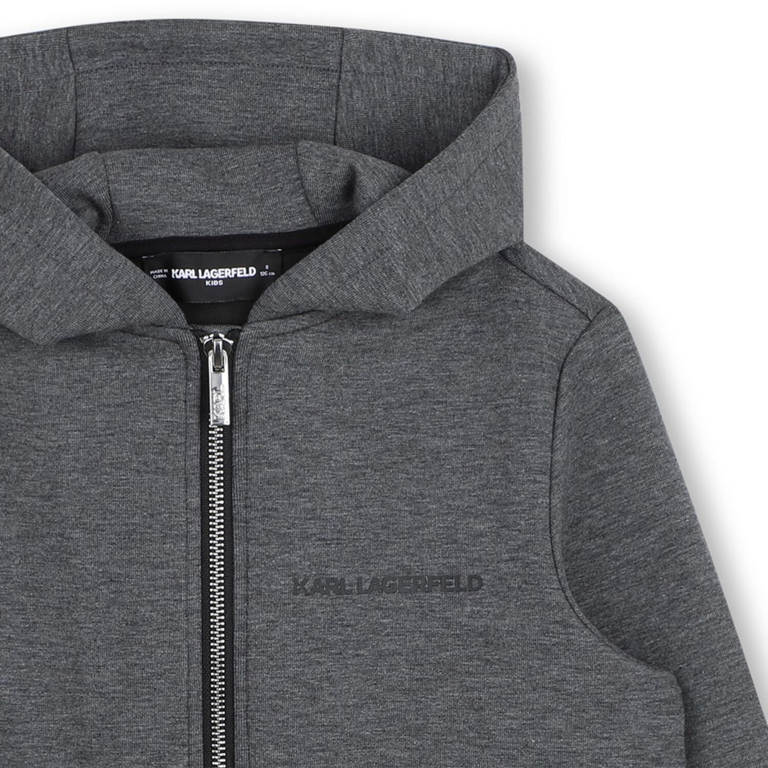 Boys Grey Logo Hooded Zip Up Top, 1, hi-res