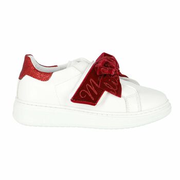 Girls White & Red Trainers