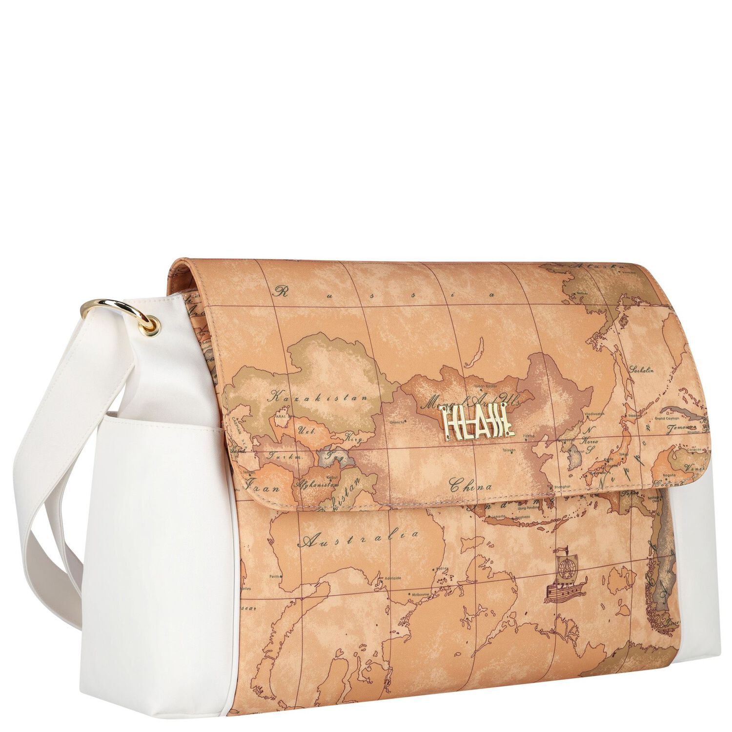 Beige & White Geo Map Baby Changing Bag, 2, hi-res