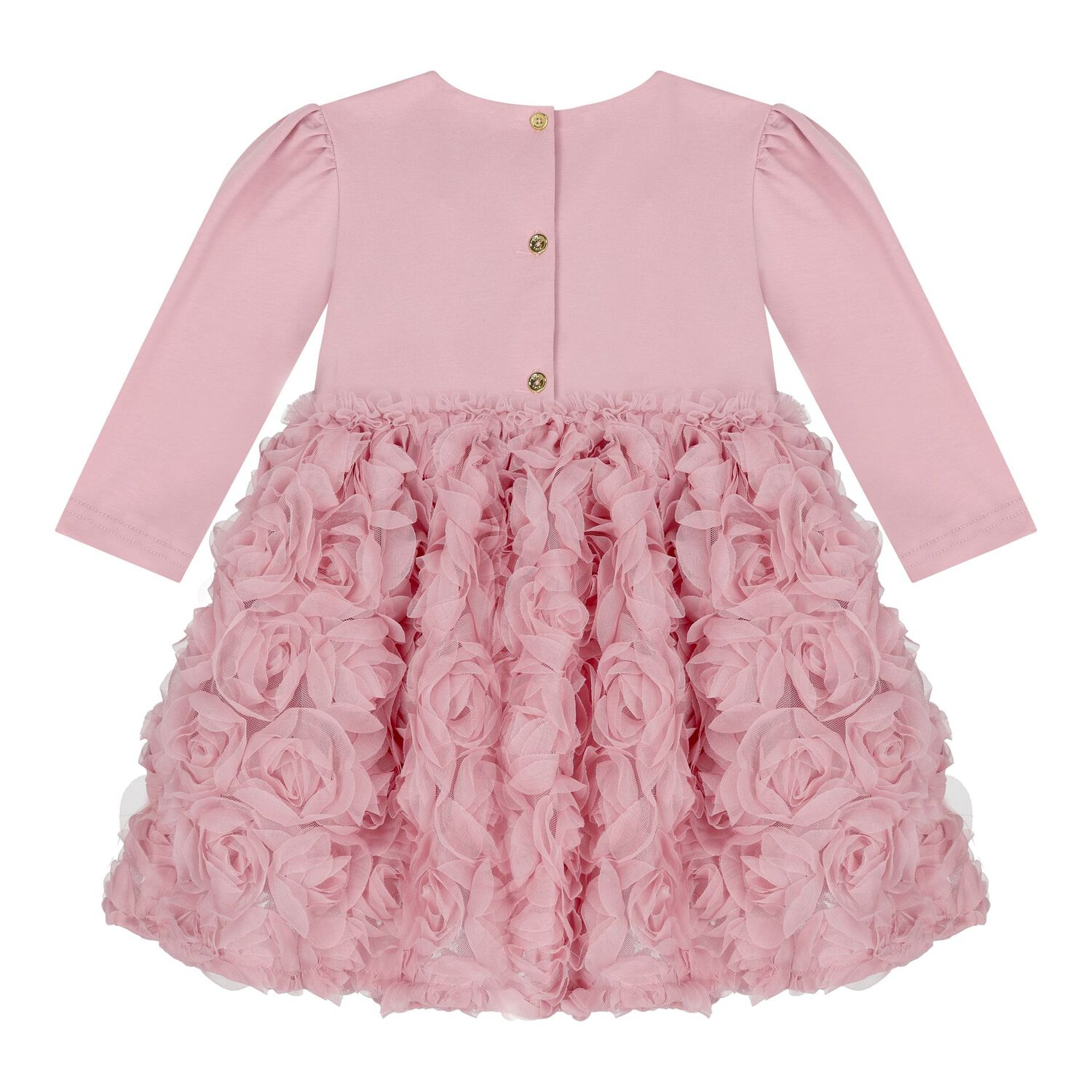 Baby Girls Pink Tulle Rose Dress, 1, hi-res