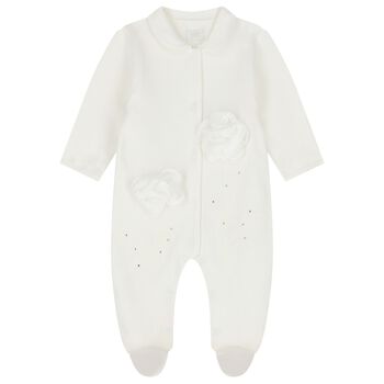 Baby Girls Ivory Embellished Rose Babygrow