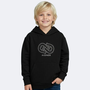 Boys Black Logo Hooded Top