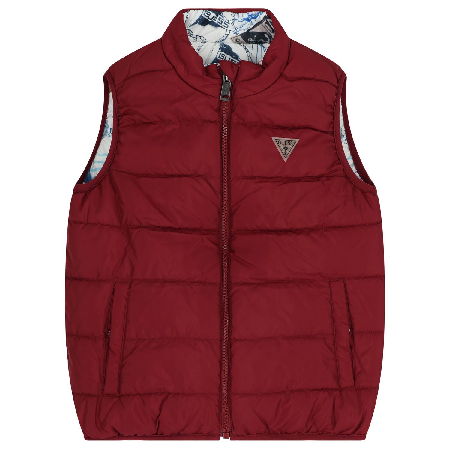 Boys White, Blue & Burgundy Reversible Gilet, 1, hi-res