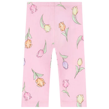Younger Girls Pink Floral Leggings