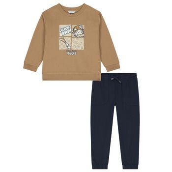 Boys Beige & Navy Blue Tracksuit