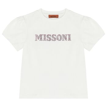 Girls White Rhinestone Logo Blouse