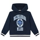 Boys Navy Blue Varsity Logo Hooded Zip Up Top, 1, hi-res