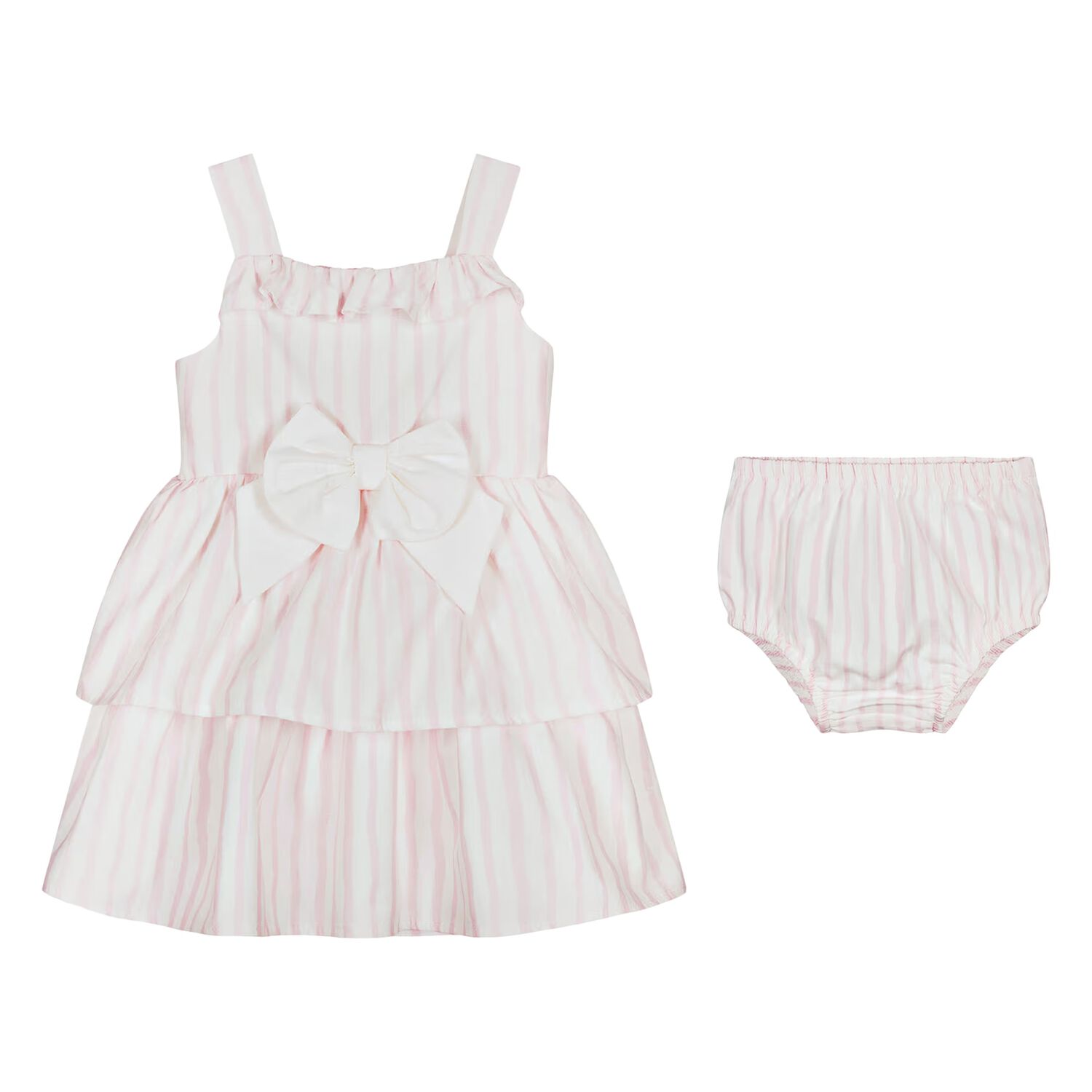 Baby Girls White & Pink Striped Dress Set, 1, hi-res
