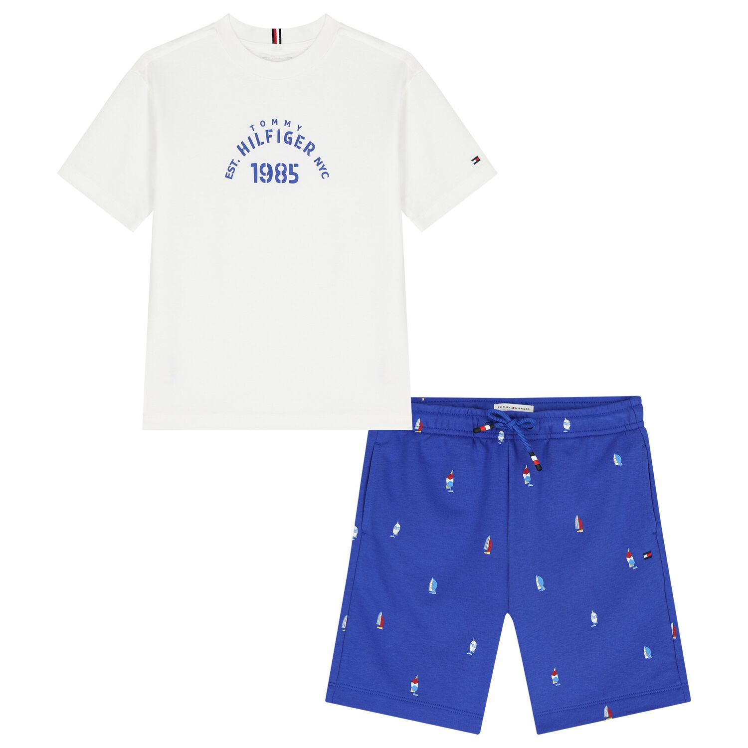 طقم شورت للأولاد بالشعار باللون الأبيض والأزرق, 2, hi-res