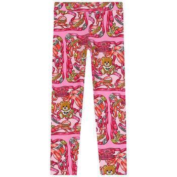 Girls Pink Teddy Bear Logo Leggings