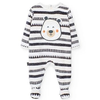 Ivory Teddy Bear Velour Babygrow