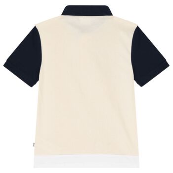 Boys Ivory, White & Navy Blue Polo Shirt