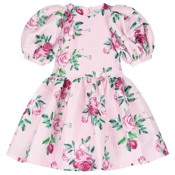 Girls Pink Floral Satin Dress
