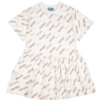 Girls Ivory & Beige Logo Dress