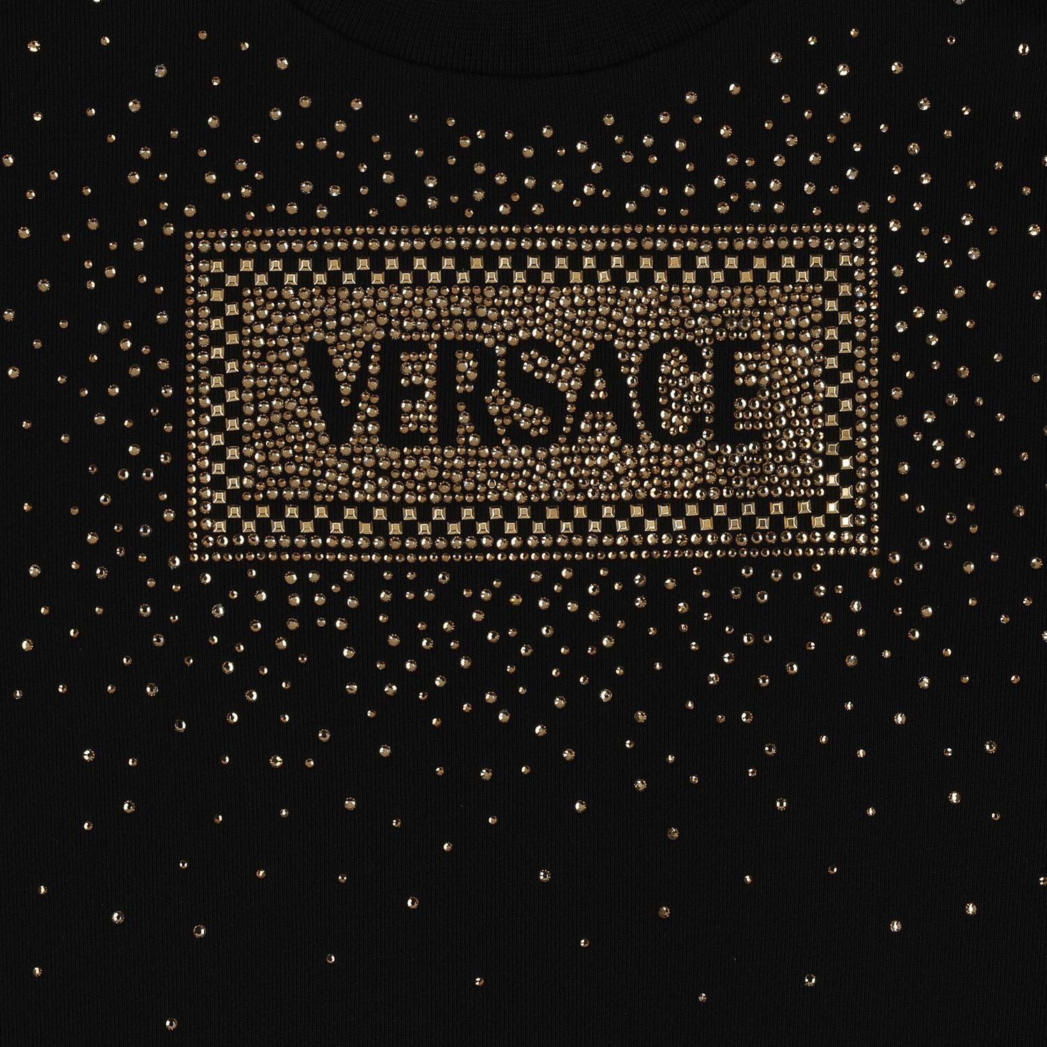 فستان بنات سويتشيرت بالشعار باللون الأسود والذهبي, 1, hi-res