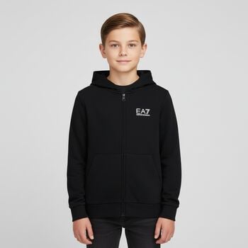 Boys Black Logo Hooded Zip Up Top