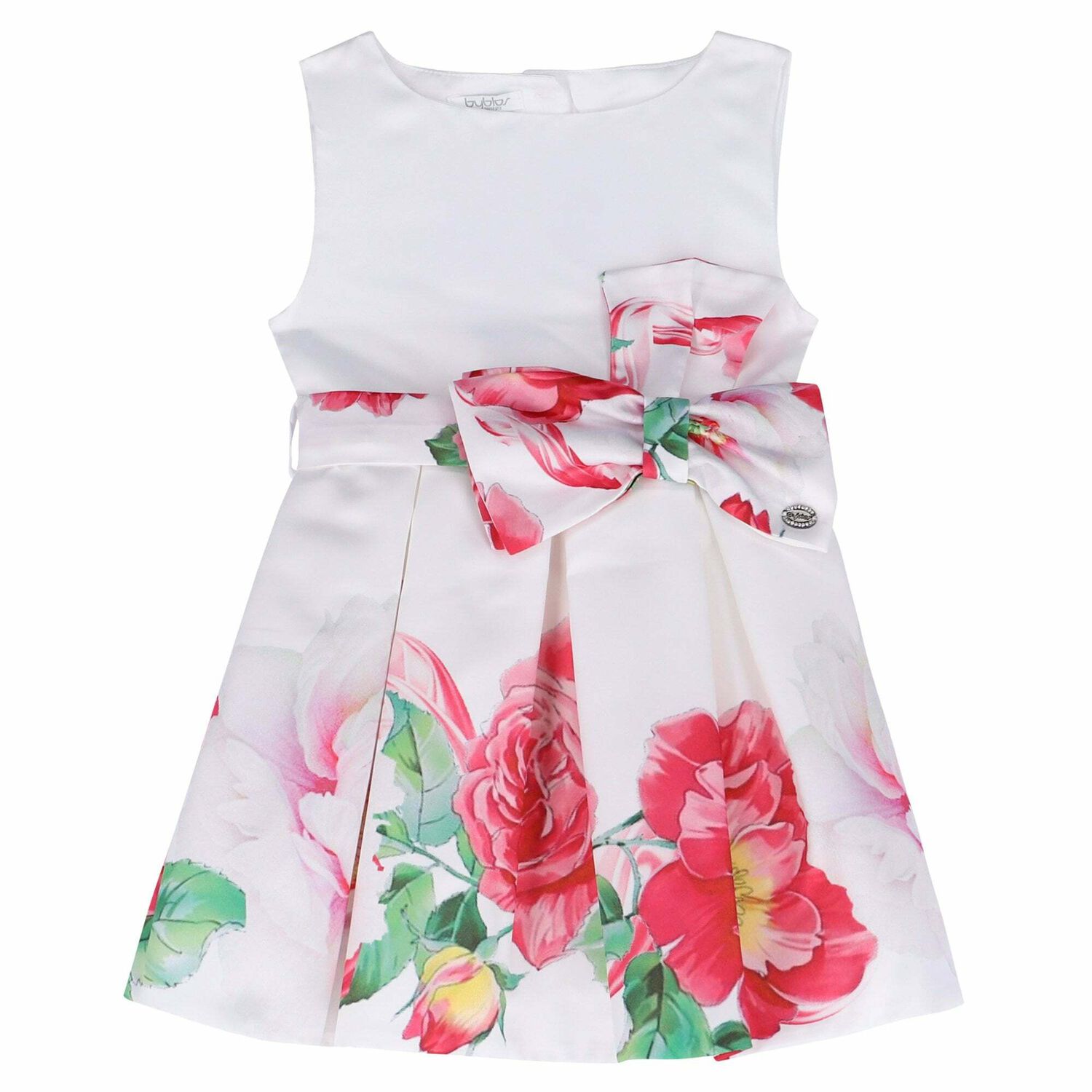 Girls White Floral Print Dress, 1, hi-res image number null