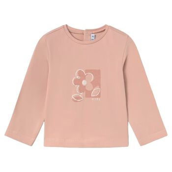 Younger Girls Pink Flower Long Sleeve Top