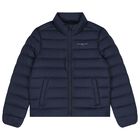 Boys Navy Blue Logo Puffer Jacket, 1, hi-res