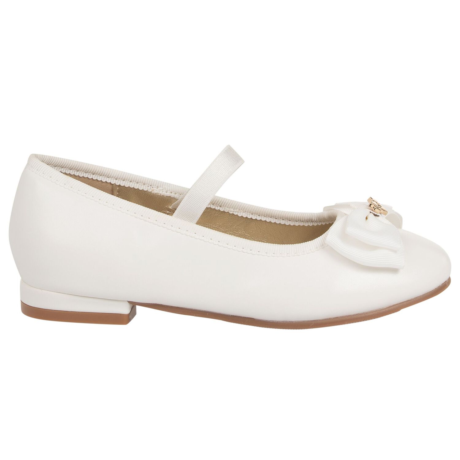 Girls White Bow Leather Shoes, 2, hi-res
