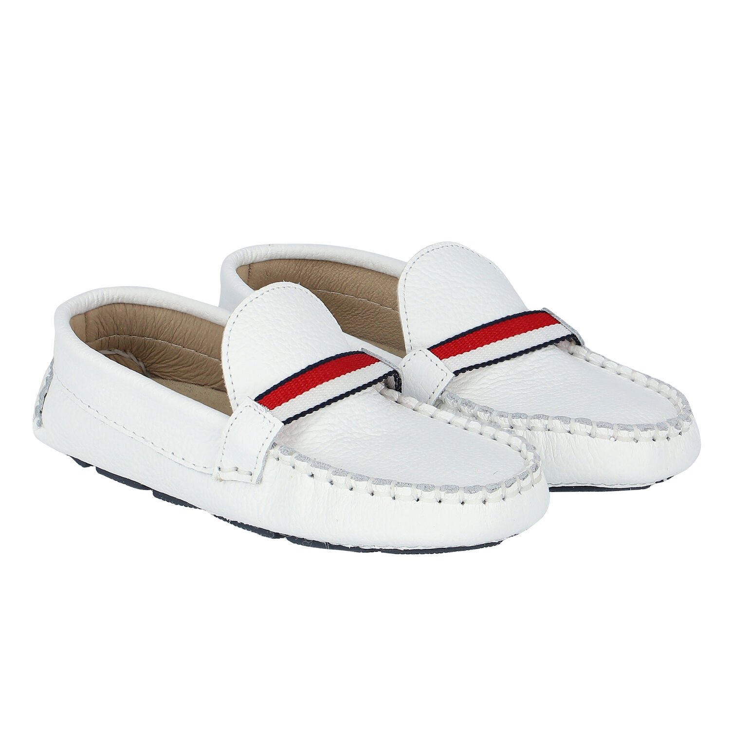 Boys White Leather Loafers, 1, hi-res image number null