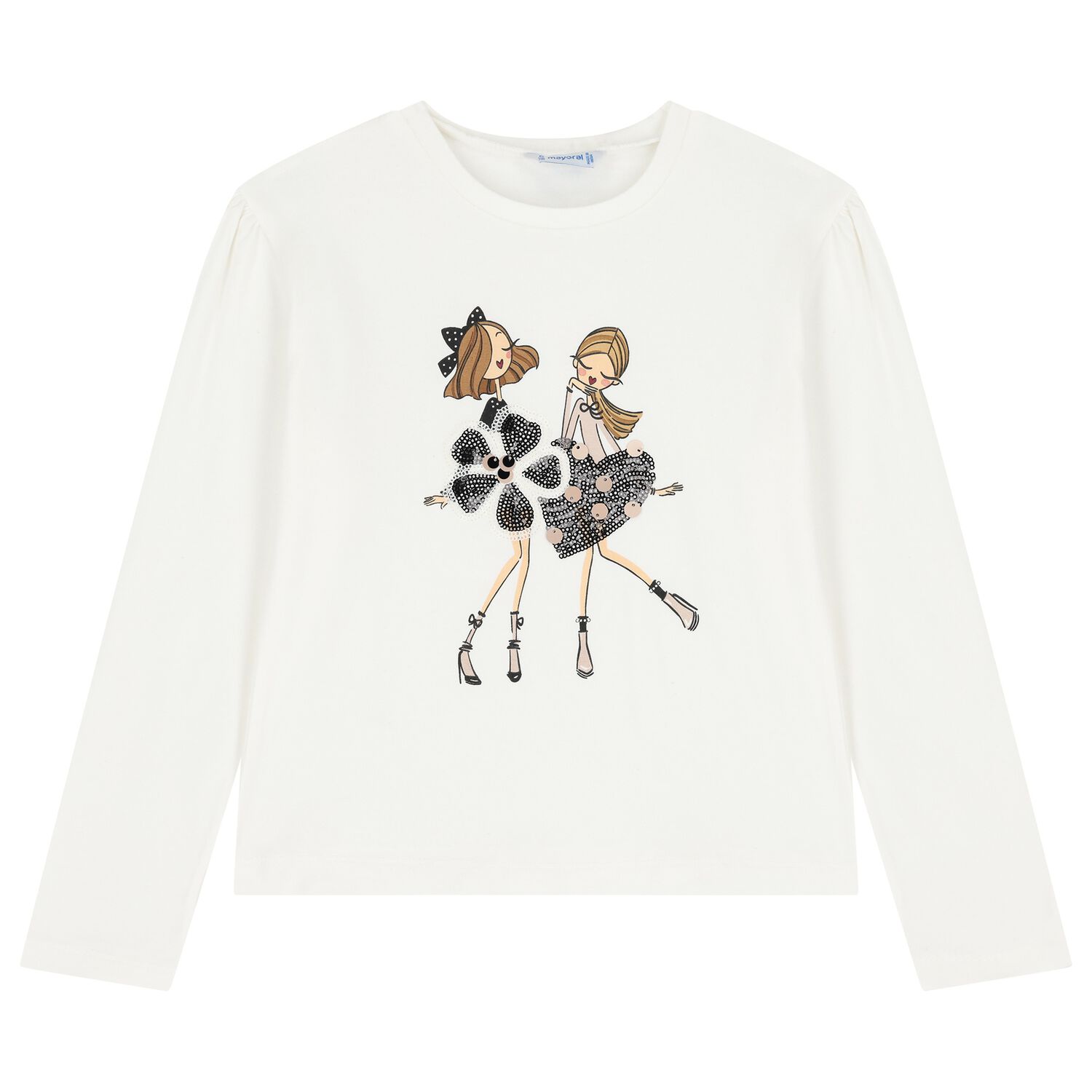 Girls White Embellished Sequin Long Sleeve Top, 1, hi-res