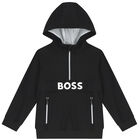 Boys Black Logo Hooded Top, 1, hi-res