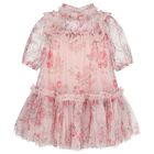 Girls Pink Floral Tulle Dress, 1, hi-res