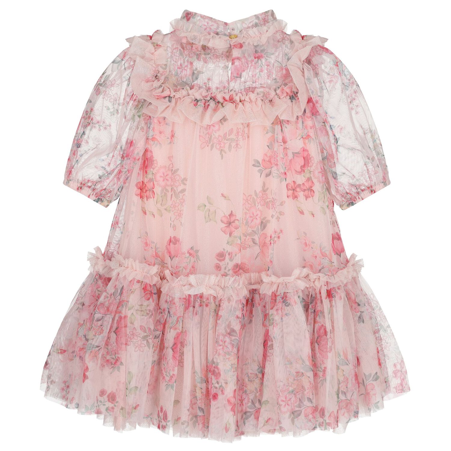 Girls Pink Floral Tulle Dress, 1, hi-res