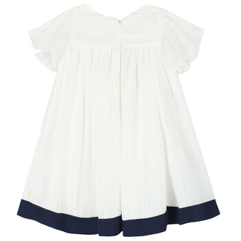 Younger Girls White Pleated Chiffon Dress