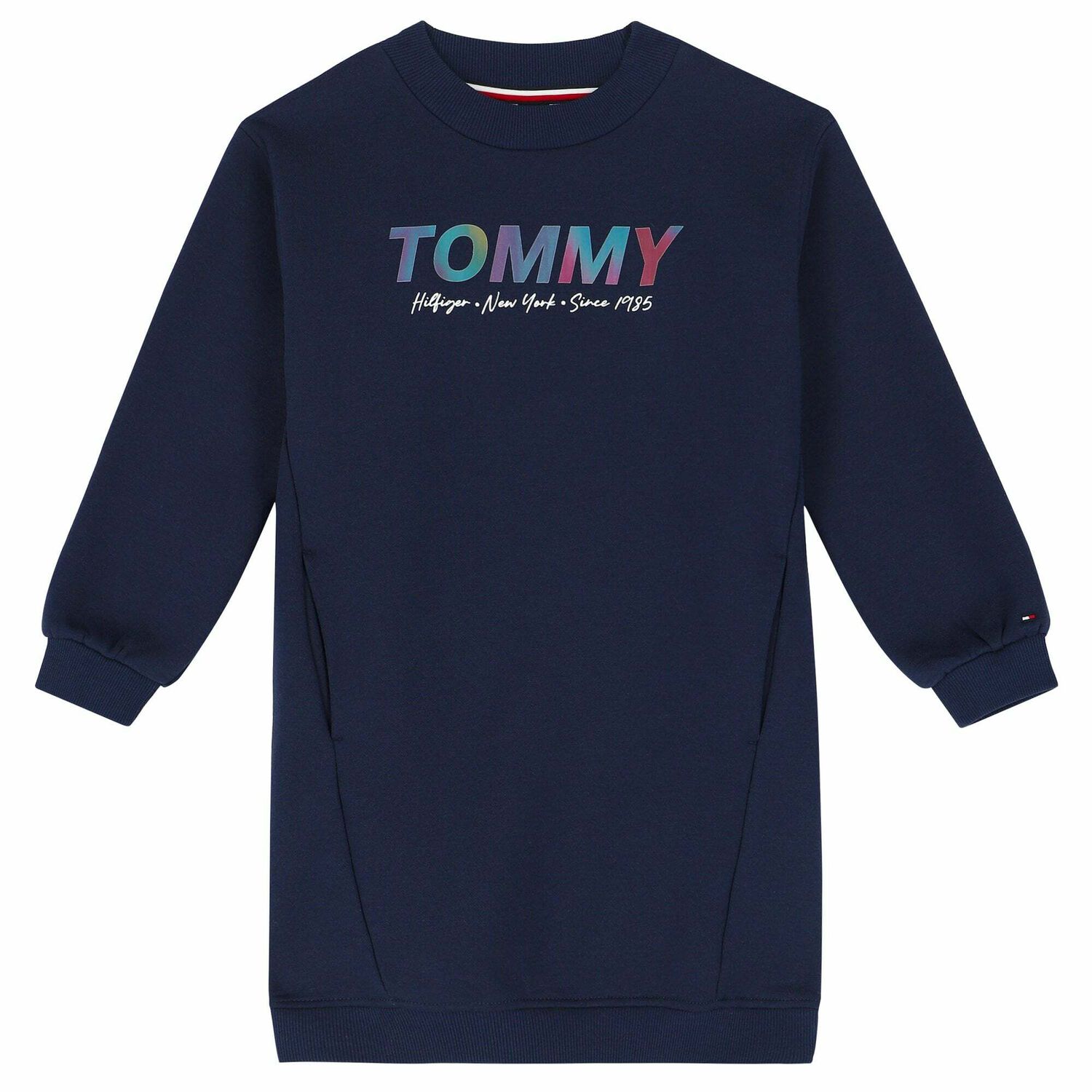 Girls Navy Holographic Logo Sweatshirt Dress, 1, hi-res image number null