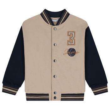 Boys Beige & Navy Blue Basketball Bomber Jacket