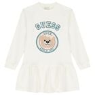 Girls Ivory Teddy Bear Logo Dress, 1, hi-res