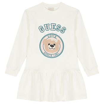 Girls Ivory Teddy Bear Logo Dress