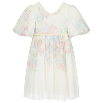 Girls Ivory Floral Chiffon Dress